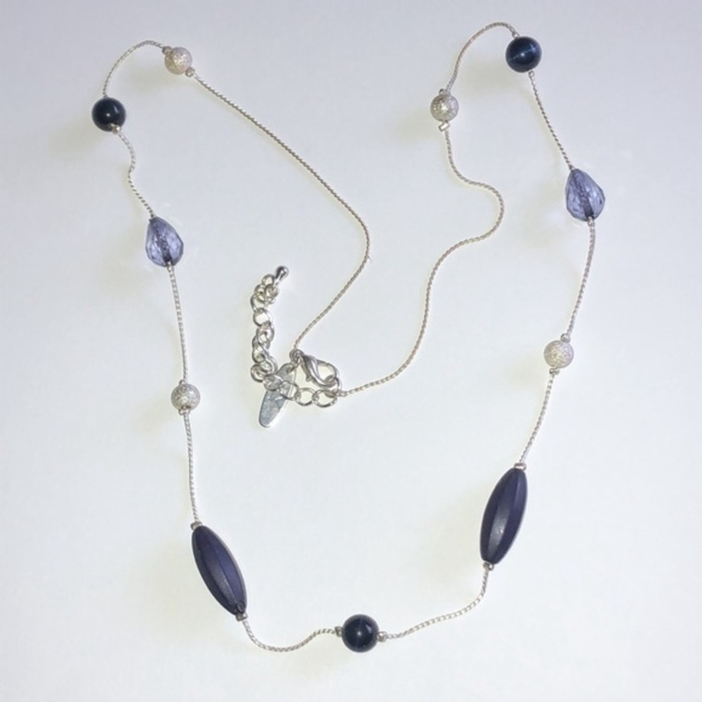 Ny Brand Silver Tone Chain Purple Beaded Necklace 18$